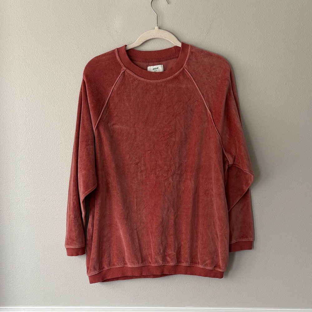 Aerie Rust Red Velour Crewneck Oversized Sweatshirt